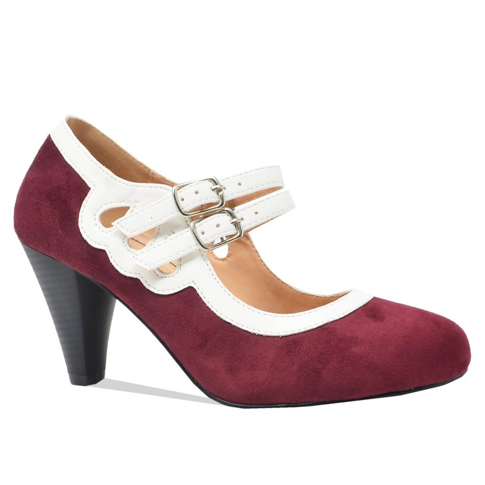 Chase & Chloe Women's Round Toe Mid Heel With Two Straps - Picture 2 of 5